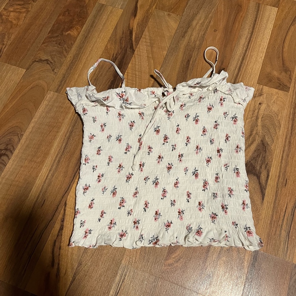White floral smocked crop top